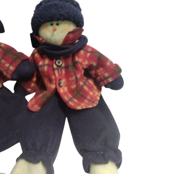 Set of 2 Plaid Snowman Dolls Red Flannel Winter Country Farmhouse Decor 16" - Picture 5 of 9